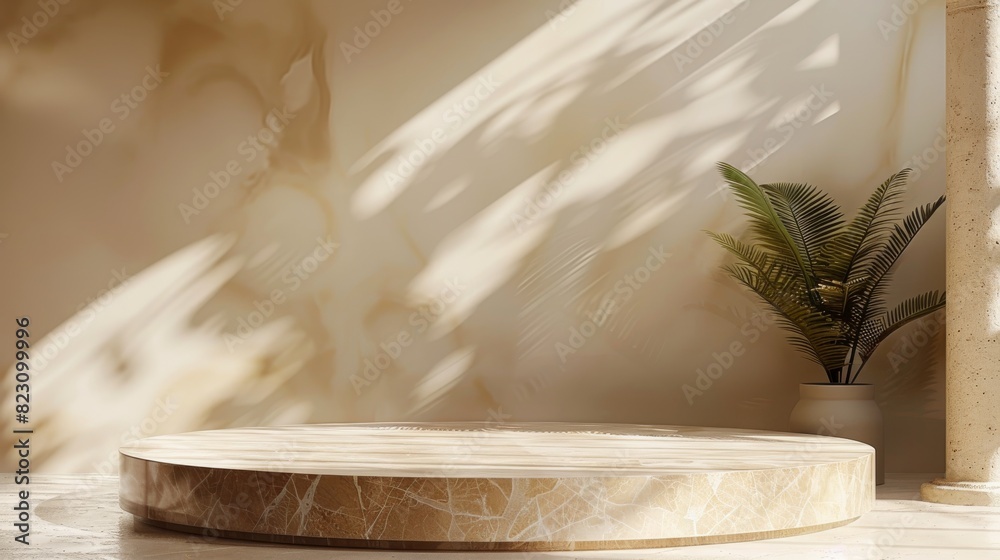 Poster brown natural podium product display platform 3d background abstract shadow light concept on cosmeti