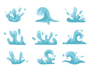 Blue Waves Set. Ocean storm round wave. Vector illustration EPS10