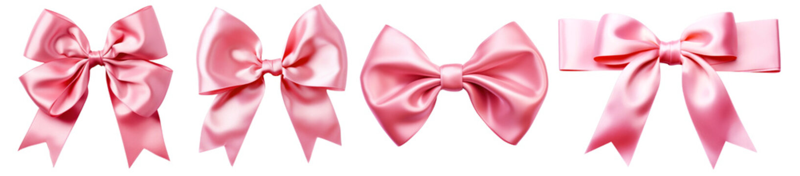 Pink bow ribbon png element set on transparent background