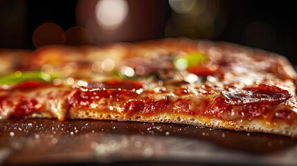 Close-up of a delicious pepperoni pizza slice with melted cheese and crispy crust, perfect for food and culinary imagery. - Powered by Adobe
