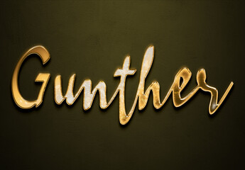 Old gold text effect of German name Gunther with 3D glossy style Mockup	