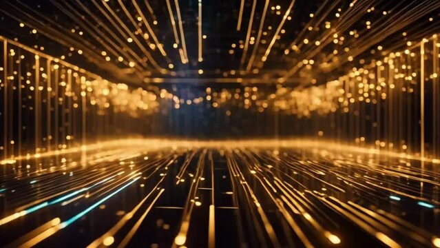 Abstract digital data stream visual. High-speed light particles. Cybersecurity and technology concept.4k JD