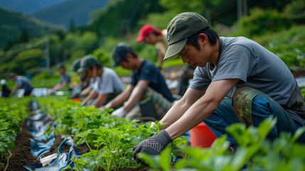 有機栽培野菜を生産する若い農家