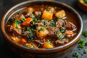Eintopf - Hearty stew with meat, vegetables, and potatoes in a thick broth.