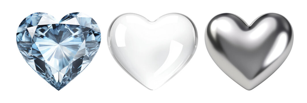 3d hearts png element set on transparent background
