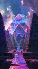 A vivid fantasy art scene depicting an ancient Egyptian pyramid complex, created as a digital artwork using Generative AI.