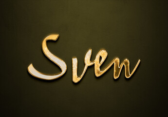 Old gold text effect of German name Sven with 3D glossy style Mockup	