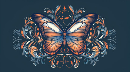 Barbershop logo design butterfly on a dark background, generative Ai