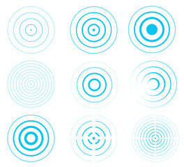 Radar vector icons. Signal concentric circles. Dotted sonar or sound wave rings collection. Digital radar circle network futuristic design.