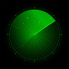 Green radar screen. Military search system. Futuristic HUD radar display. HUD radar display.