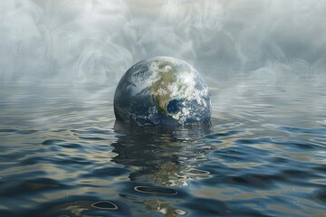 Earth immersed in boiling water, representing severe environmental and climate issues