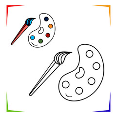Vector coloring page box watercolor paints, brush. Educational worksheet. school Theme for worksheet. Elements for coloring book, design illustrations in the style of outline for kids.