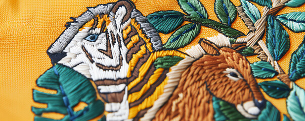 Wildlife conservation patch mockup, natural colors, animal illustrations, detailed embroidery