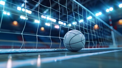 Goal of a soccer match. A football in the net. Isolated vector image on a blurred backdrop