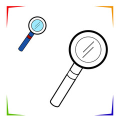 Magnifying glass, loupe vector coloring page. Educational worksheet. Elements for coloring book, design illustrations in the style of outline for kids.