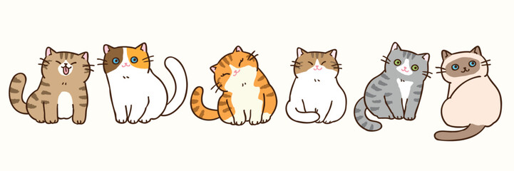 Vector Illustration of Cartoon Cat Characters on Isolated Background