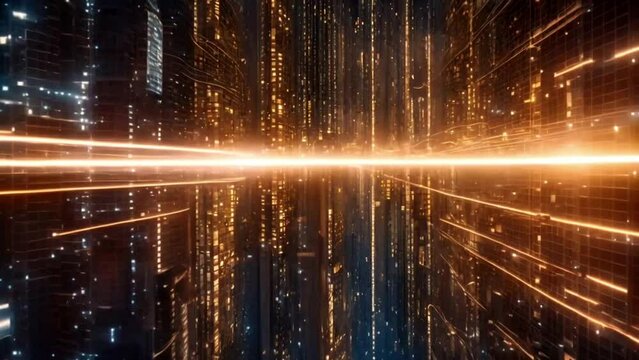 Abstract digital data stream visual. High-speed light particles. Cybersecurity and technology concept.4k JD