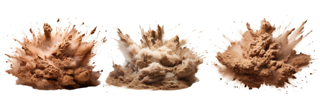 Explosion destruction splattered png element set on transparent background