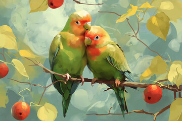 two parrots on a branch