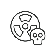 Radioactive skull, in line design. Radioactive, Skull, Hazard, Toxic, Warning, Danger, Poison, Contamination on white background vector. Radioactive skull editable stroke icon.