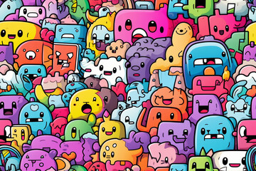 Seamless pattern with cool colors and funny doodles, high-quality and ready for print