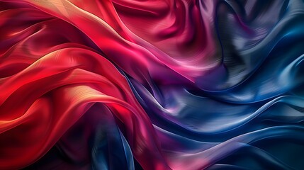 The abstract picture of the two colours of blue and red colours that has been created in form of the waving shiny smooth satin fabric that curved and bend around this beauty abstract picture. - Powered by Adobe