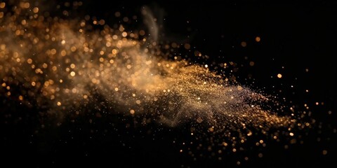 a brown splash painting on black background, brown powder dust paint beige brown explosion explode burst isolated splatter abstract. brown smoke or fog particles explosive special effect