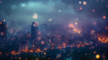 Nighttime cityscape, mesmerizing and illuminated, bokeh lights. Generative AI.