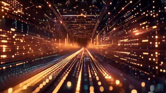 Abstract digital data stream visual. High-speed light particles. Cybersecurity and technology concept.4k JD