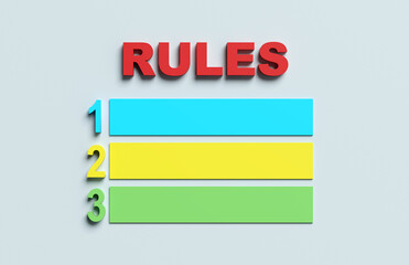 List of rules or regulations concept.