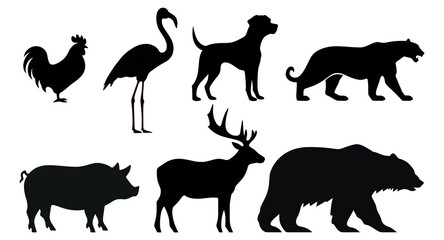 Animal silhouette png element set on transparent background