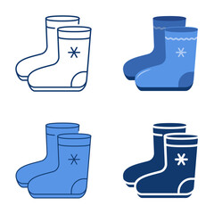 Winter felt boots icon set