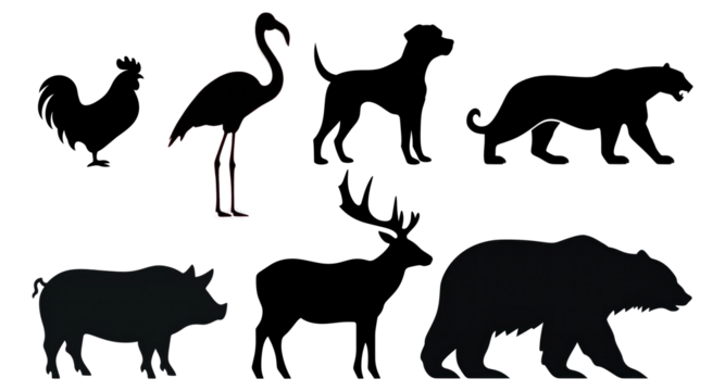 Animal silhouette png element set on transparent background