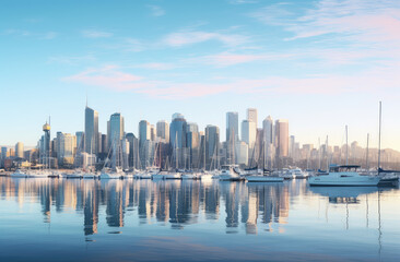 Fototapeta premium Serene Sunrise Over Metropolitan Marina