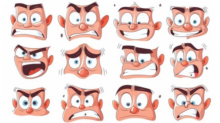 Anime comic faces set, smiling, crying and surprised character icons. A collection of comic emotions for happy and sad comic strips.