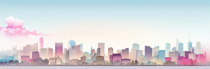 Fototapeta premium Pastel City Skyline at Dawn Panoramic Banner