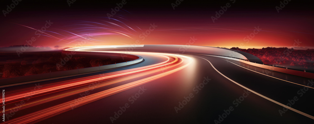 Canvas Prints Dynamic Light Trails on Serpentine Highway at Twilight