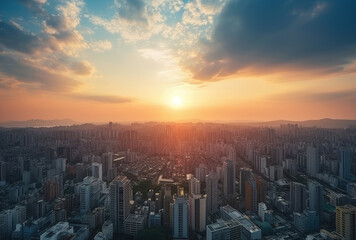 Breathtaking Urban Sunset Aerial View of the Cityscape