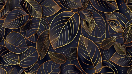 Use this seamless modern art deco pattern with leaves for packaging, wall art, decor, and beauty products. Elegant line illustration, japanese style.
