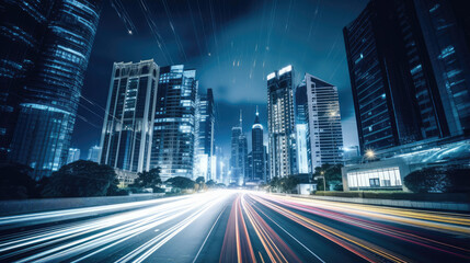 Fototapeta premium Urban Speed: City Nightscape with Light Trails