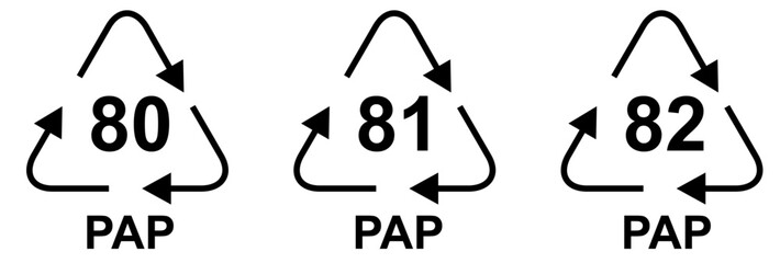 Recycling paper mark. Ecological recycling codes. Zero waste. Vector illustration. Set of line icons editable stroke.