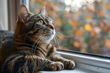 A cat sitting on a window sill