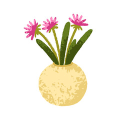 Field flowers in vase. Gentle wildflowers. Summer floral blooms, meadow blossoms, delicate bouquet. Charming tender posy, buds and leaves. Flat vector illustration isolated on white background