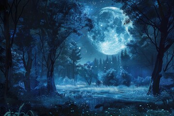 Bathed in Moonlight, the Forest Takes on a Dreamy Aura