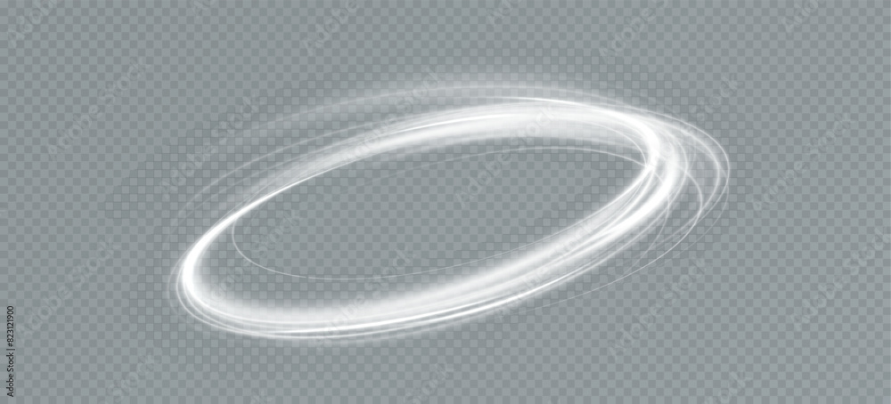 Poster Light white Twirl. Curve light effect of white line. Glowing white spiral. The effect of high-speed abstract lines. Rotating shiny rings.	