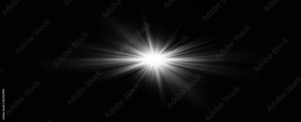 Poster white glowing light explodes on a transparent background. with ray. transparent shining sun, bright 