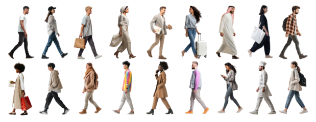 Walking adult png element set on transparent background