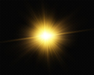 Fototapeta premium Shining golden stars. Light effects, glare, bokeh, glitter, explosion, golden light. Vector illustration. 