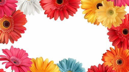 Modern illustration of a colorful Gerbera Daisy flower border frame
