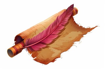 Modern illustration of an ancient scroll and feather.